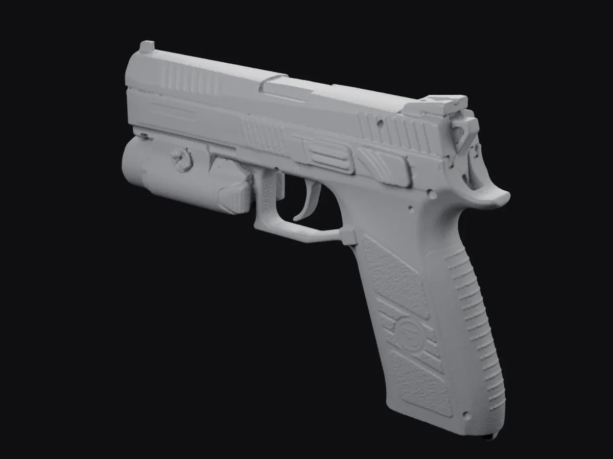 CZ P-09 + Olight PL-3R Valkyrie real size 3D scan STL, holster mold – rear three-quarter view