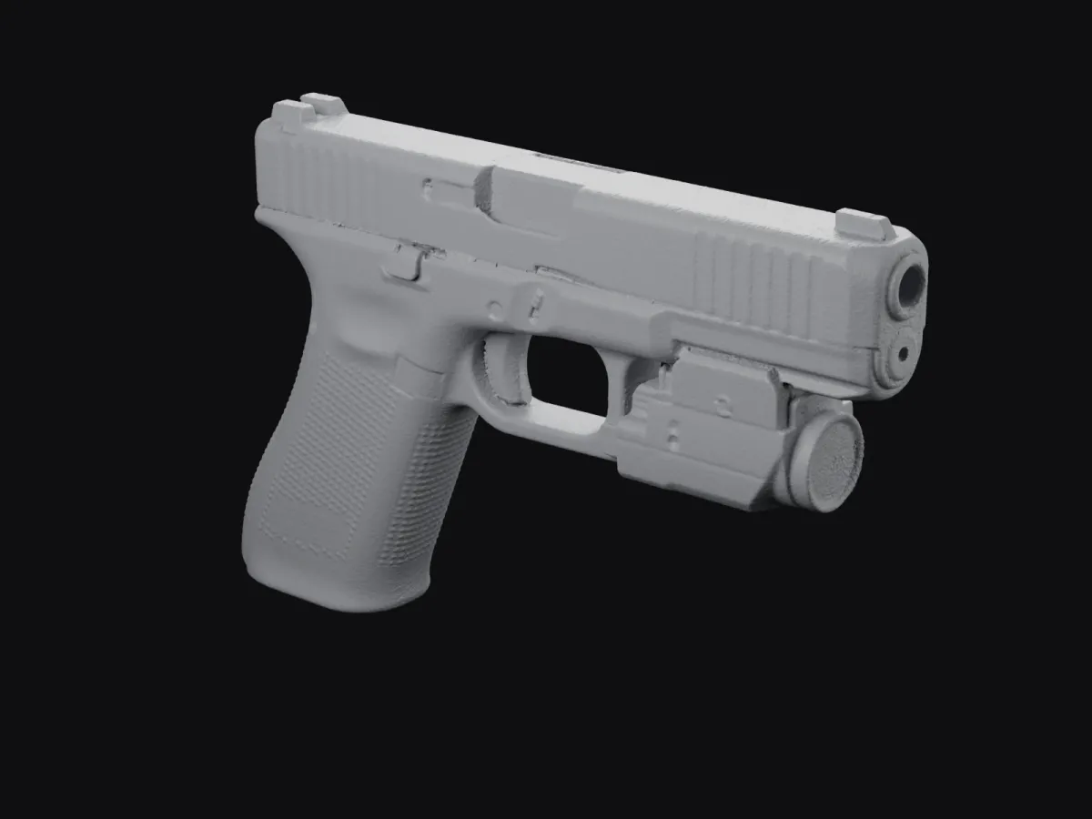Glock 17 Gen5 + Klarus GL2 1:1 3D szken STL, tokkészítő sablon – hátsó háromnegyed nézet