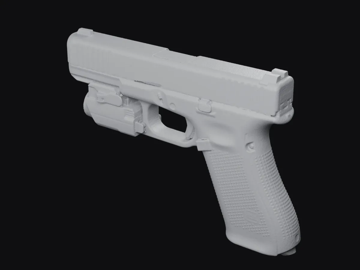 Glock 17 Gen5 + Klarus GL2 1:1 3D szken STL, tokkészítő sablon – háromnegyed nézet