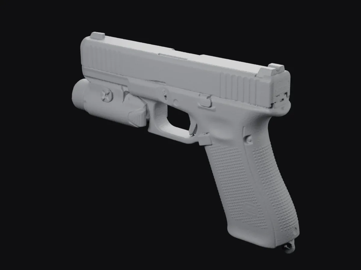 Glock 17 Gen5 + Olight PL-3R Valkyrie 1:1 3D szken STL, tokkészítő sablon – hátsó háromnegyed nézet