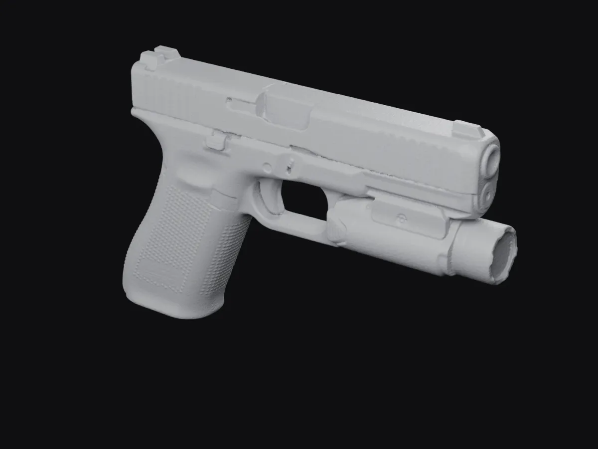 Glock 17 Gen5 + Olight PL-3R Valkyrie 1:1 3D szken STL, tokkészítő sablon – háromnegyed nézet