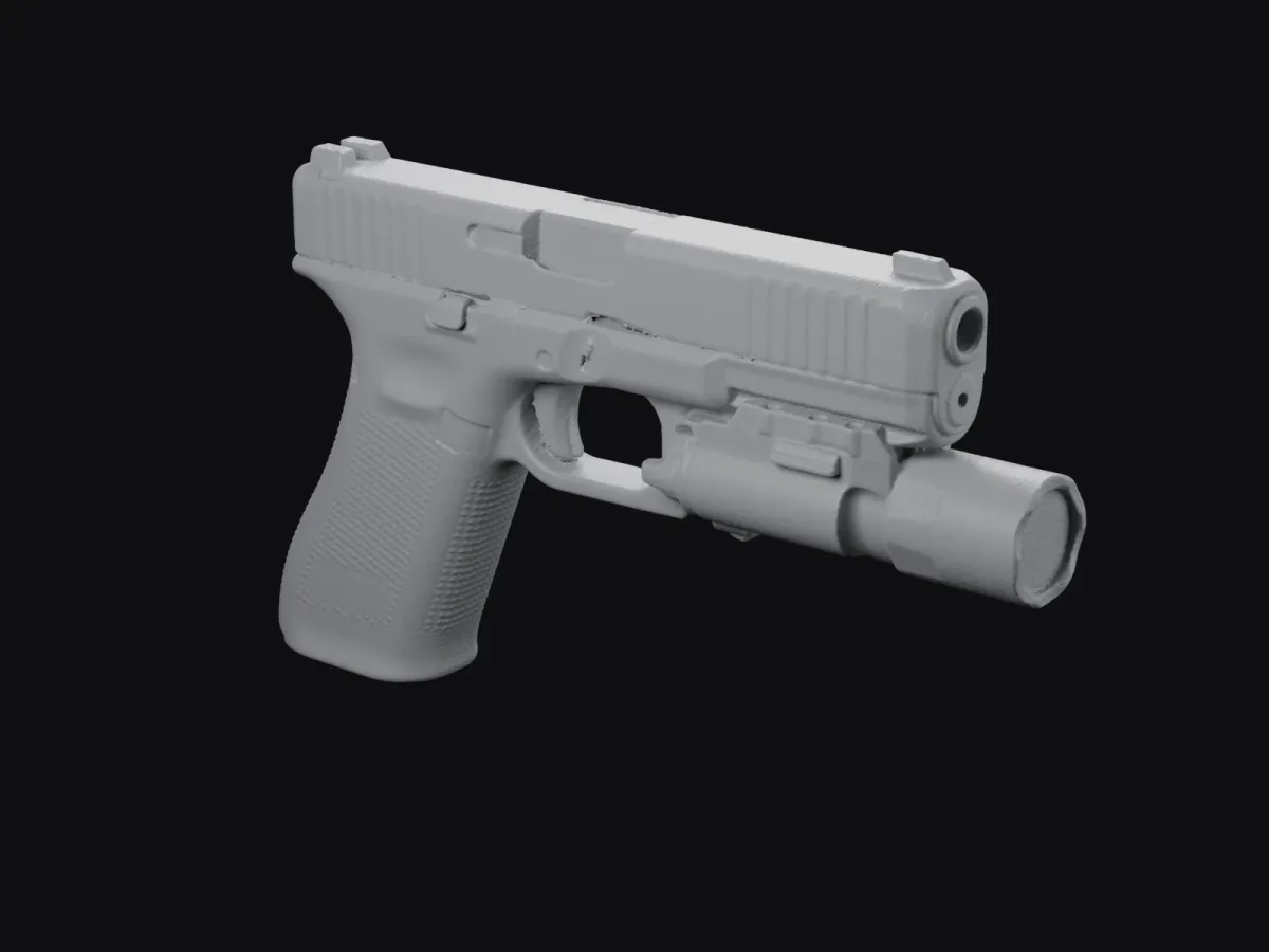 Glock 17 Gen5 + SureFire X300 real size 3D scan STL, holster mold – rear three-quarter view
