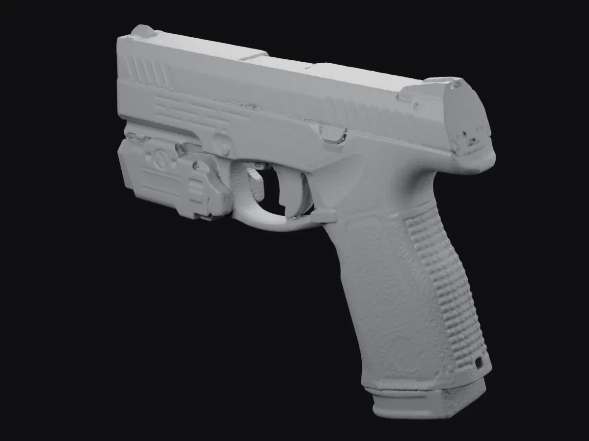 Steyr M9-A2 MF + Olight PL-X Valkyrie real size 3D scan STL, holster mold – rear three-quarter view